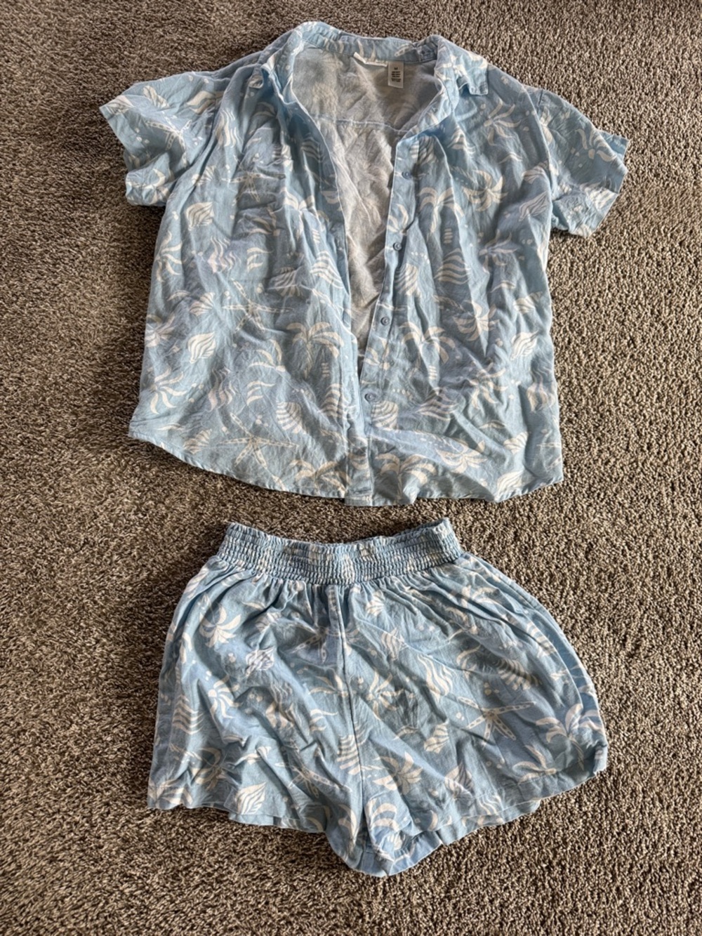 T.J.Maxx Light Blue Printed High Waist Women's Shorts Set
